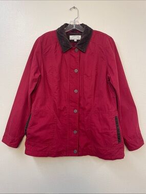 Red Brown Corduroy trim Utility Chores Jacket Barn Coat Plaid Flannel Lining WL